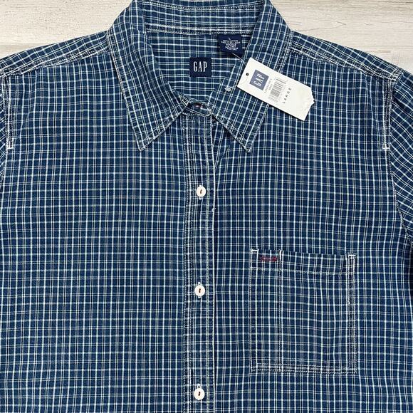 Gap Blue Plaid Denim Shirt 100% Cotton Top Long Sleeve SZ L C101852 - Picture 2 of 9